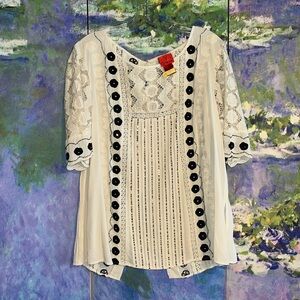 V Cristina crotchet sequin beaded pleats blouse